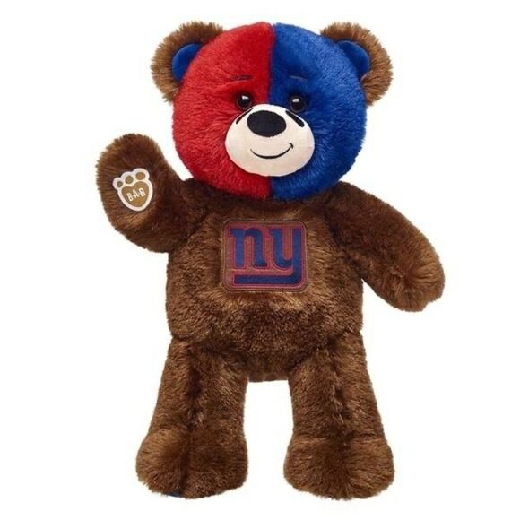 NWT Build A Bear NFL New York Giants Plush Bear Brown Red Blue - Picture 1 of 14